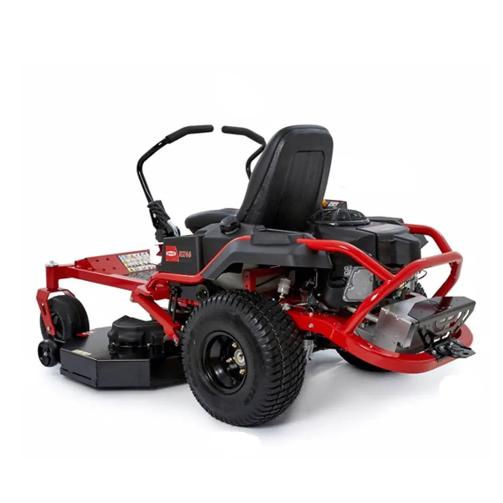 The Rover Zero Turn RZ46 . New generation zero turn Ride On Mower-up to 5 acres. Dual independent rear transmissions allow a 360 degree "zero" turning radius, turn around on the spot and go back! Stretch out your legs & enjoy the ride. Tubular frame for easy engine access, flip-up floor pan-easy assess to belts.123